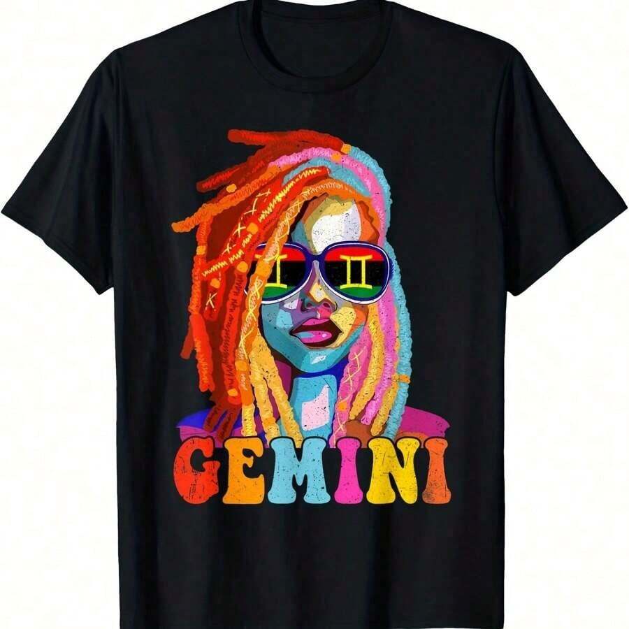 Recomiendo encarecidamente la camiseta con el signo zodiacal de la Reina Géminis para mujeres afroamericanas con rizos. Fácil de combinar. - Negro - Ver 1
