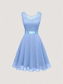Vestido rosa de encaje sin mangas de verano para mujer - Azul - Ver 7