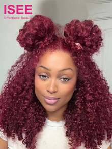 ISEE HAIR Wear Go 无胶缅甸卷发假发 13*6 透明蕾丝假发 180% 密度 16-24 英寸常规尺寸 酒红色 预剪蕾丝 预拔发际线 真人发 日常佩戴 女性 - S99J - 查看 2