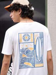 Men's Short-Sleeved T-Shirt With A Crew Neck And Graphic Print, From Open Phase. Casual And Versatile Style For Everyday Wear, Slim Fit, American Retro Style, Unisex, Relaxed Fit, Ideal For Summer And Summer Vacation Outfits. - Lightweight. - 白色 - 查看 6