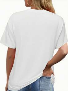 Elegant Printed T-Shirt For Women, Comfortable, Casual, Short Sleeve, Round Neck, For Everyday Wear - Vintage Urban Style, Unisex, Cotton, Round Neck And Short Sleeve - 白色 - 查看 2