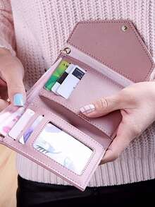 1 PC Tassel Pendant With Lychee Pattern Wallet, Card Holder, Coin Purse, Three Fold Wallet, Suitable For Storing Change And Keys - Multicolor - View 8
