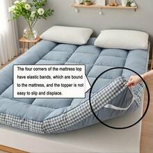 [1pcs 900gsm King Mattress Topper] Thin Mattress Pad With Checkered Print On The Side, Featuring Straps At The Corners Fit Over The Mattress, Foldable, Soft & Warm Mattress Protector | Low Allergenic & Breathable | Bedroom, Dormitory & Tatami - 粉色 - 查看 4