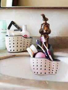 1pc Sink Hanging Basket, Sink Sponge Rack, Sink Organizer Rack, Silicone Storage Box, Multi-Functional Drainage Basket, Sink Sponge Rack For Kitchen Sink And Bathroom Faucet Hanging Basket Storage, Kitchen Supplies (Random Color And Style) - Multicolor - View 4