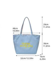 Bolso de mano estilo coreano con estampado de letras, versátil para uso diario, bolso de hombro de gran capacidad y doble cara para ir al trabajo para mujeres - Azul - Ver 11