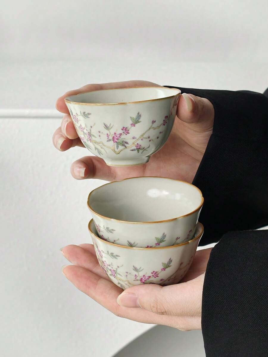 1个/2个/4个汝窑桃花茶杯，陶瓷茶具，主杯，客杯，功夫茶具，家用