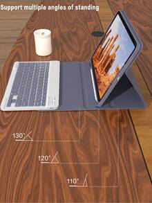 适用于 iPad 的无线键盘保护套，可拆卸皮革保护套带笔槽，支持自动休眠/唤醒功能，内置 150mAh 无线蓝牙键盘，纤薄轻巧支架式保护套 - 浅灰色/紫色 - 淺灰紫 - 查看 7