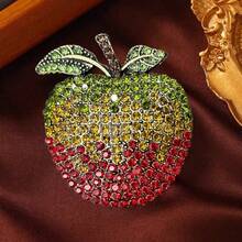 1pc Fashionable Cute Fruit Gradient Rhinestone Apple Alloy Brooch, Women's Stylish Coat Decoration Accessory - Gradient Apple Brooch - View 3