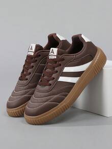 Baskets décontractées mode pour femmes, chaussures plates décontractées à lacets légères avec semelle épaisse, chaussures de sport basses multifonctionnelles - Tabac - Voir 6