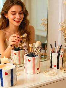 1pc High-End Nordic Style Donut Shaped Makeup Brush Holder, Multi-Functional Pen Cup Decor, Large Capacity For Home & Office Storage, Suitable For Brushes, Combs, Puffs - Multicolor - View 6