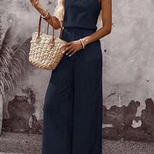 Summer Vacation Casual Solid Color Halter Jumpsuit - Negro - Ver 9