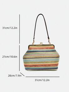 Túi đeo vai nữ kiểu Bohemian kẻ sọc bằng sợi raffia, khóa cài kiểu nụ hôn, túi xách cầm tay khung dệt mùa hè đi biển. - Nhiều màu - Xem 6