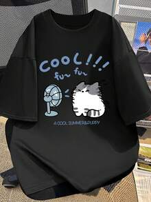 Women's T-Shirt With A Unique Design, Short-Sleeved T-Shirt For Women, Summer Cartoon Print, Fashionable Short-Sleeved T-Shirt, Pure Cotton Short-Sleeved T-Shirt, Slimming And Fitted Top. #3333 Women's Going Out Blouses - 黑色 - 查看 1