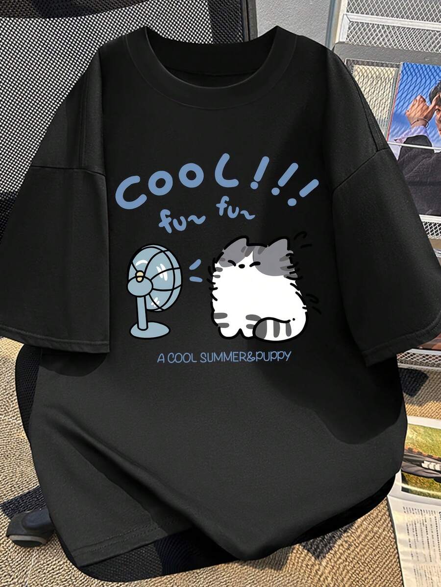 Women's T-Shirt With A Unique Design, Short-Sleeved T-Shirt For Women, Summer Cartoon Print, Fashionable Short-Sleeved T-Shirt, Pure Cotton Short-Sleeved T-Shirt, Slimming And Fitted Top. #3333 Women's Going Out Blouses - 黑色 - 查看 1