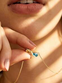 Dây chuyền tối giản 2 đá quý tượng trưng cho tháng sinh, dây chuyền gia đình bằng vàng 18K, mặt dây chuyền vàng, trang sức dành cho mẹ và con gái, quà tặng Ngày của Mẹ cho người phụ nữ - Kiểu 2 - Xem 5