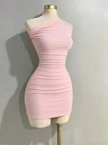 Nuevo vestido casual rosa de primavera/verano para mujer, de corte ceñido y cómodo, con estilo retro y sexy, versátil - Rosa - Ver 1