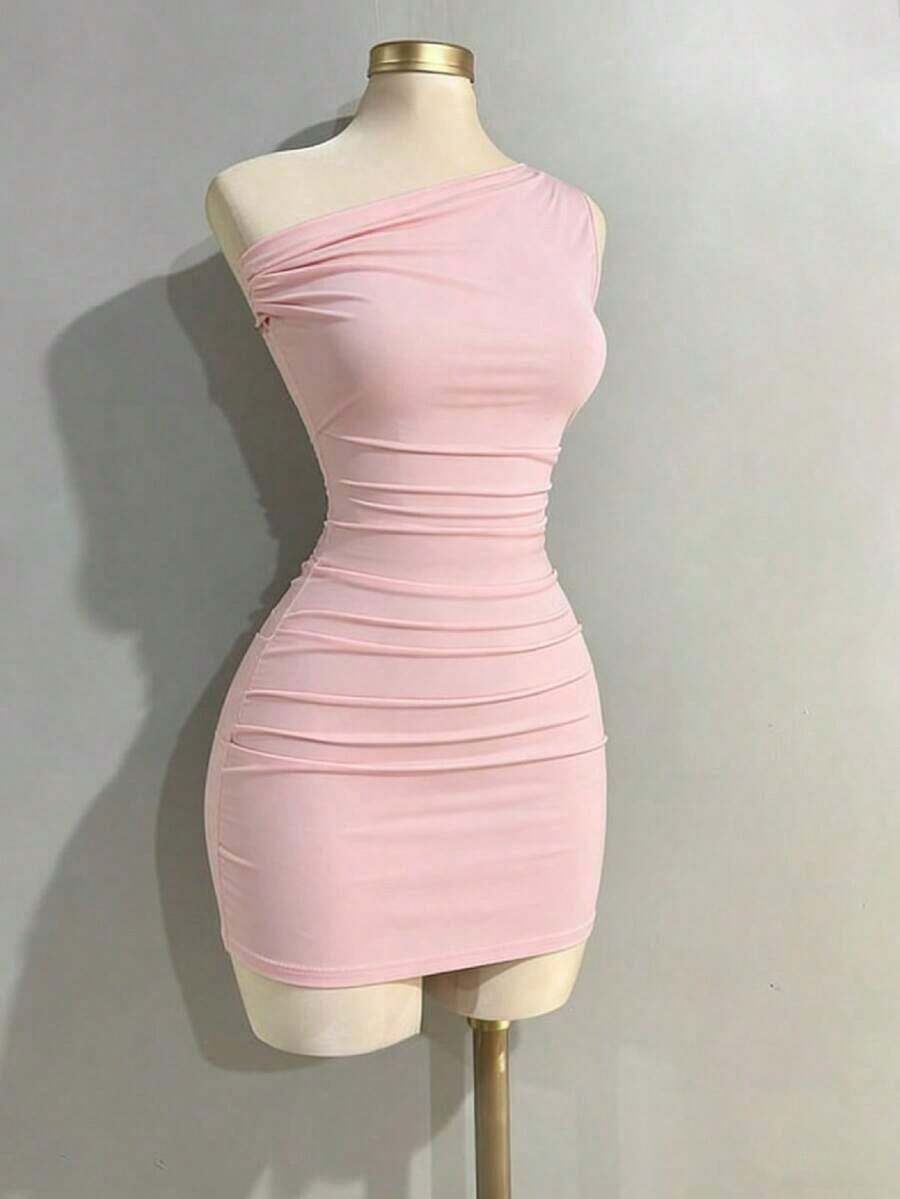 Nuevo vestido casual rosa de primavera/verano para mujer, de corte ceñido y cómodo, con estilo retro y sexy, versátil - Rosa - Ver 1