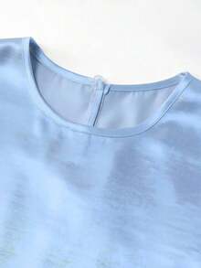 Blusa sin mangas de satén con doble capa y volantes, elegante, adecuada para salidas y citas de primavera/verano - Azul - Ver 6