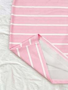Vestido mini casual de mujer con rayas, de verano - Rosa Pálido - Ver 5