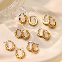 24 Stück/Set Edelstahl goldene U-förmige verdrehte Creolen, modisch & vielseitig, geeignet für den täglichen Gebrauch und Partys, perfekt als Valentinstags-Geschenk - Verschiedenfarbig - Übersicht 2