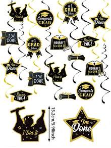 22 piezas Decoraciones de graduación 2026 en dorado y negro, decoraciones colgantes, decoraciones colgantes en espiral negras y doradas para graduación, adecuadas para decoración de techo de fiesta de graduación, props para photobooth, decoraciones de fiesta de graduación 2026, suministros para fiestas, regalos de graduación, accesorios de graduación - A - Ver 7
