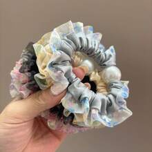 1件休閒聚酯纖維碎花彈性仿珍珠網紗髮圈，四季皆宜的多功能髮帶 - 彩色 - 查看 2