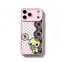 Y2k Kawaii Emo Zombie Phone Case |   Pink Black Polka Dot Skull Pattern Protective Cover, Soft Durable TPU Cover With Lens Protection. Compatible With 11-17 Pro Max &  , Cute Stylish Aesthetic Design, Perfect Gift Ideas For Her & Him. - 6 - Xem 8