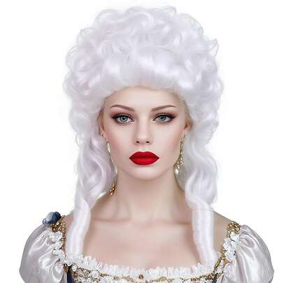 Peluca blanca rizada estilo barroco, peluca de cabello sintético rizado del siglo XVIII, peluca blanca de juez/abogado, peluca empolvada para mujeres, cosplay, Halloween, Navidad, fiesta de disfraces