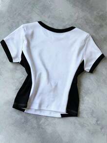 Camiseta deportiva casual para mujer, diseño de estampado de estrella y letra, color azul, numérico, nuevo verano, conjunto deportivo de ocio al aire libre, conjunto de vacaciones, vuelta al colegio, Día del Maestro - Multicolor - Ver 2