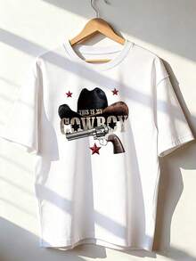 Retro American Style Short Sleeve T-Shirt, Fashionable Short Sleeve T-Shirt For Spring And Summer 2026, Made In Mexico, 180 Grams. Cartoon Print, Couple Design, Suitable For Indoor Or Outdoor Wear. Crew Neck, Unisex, Ideal For Office And Leisure. One-Piece Pack. - WH-P631577SLNDXZGY432 - 查看 1