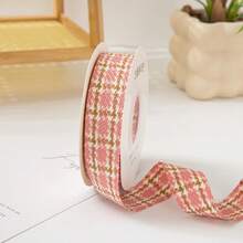 10 Yards/Roll 2.5cm Colorblock Striped Plaid Ribbon, DIY Hair Accessories Bow Craft Supplies, Gift Box, Hat, Bouquet Decoration - Houndstooth - View 11
