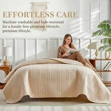 1 pieza Colcha acolchada de capas para verano, ropa de cama minimalista de verano, sábana de cama doble, funda de cama, ropa de cama suave y transpirable para todas las estaciones, manta acolchada minimalista, colcha ligera para aire acondicionado, funda de cama para todas las estaciones, manta acolchada para decoración de dormitorio, ropa de cama lavable a máquina para alquiler de hogar y dormitorio (1 colcha) - Albaricoque - View 1