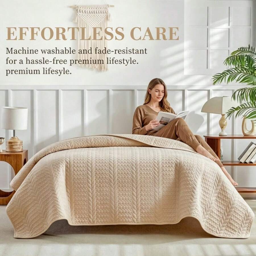 1 pieza Colcha acolchada de capas para verano, ropa de cama minimalista de verano, sábana de cama doble, funda de cama, ropa de cama suave y transpirable para todas las estaciones, manta acolchada minimalista, colcha ligera para aire acondicionado, funda de cama para todas las estaciones, manta acolchada para decoración de dormitorio, ropa de cama lavable a máquina para alquiler de hogar y dormitorio (1 colcha) - Albaricoque - View 1
