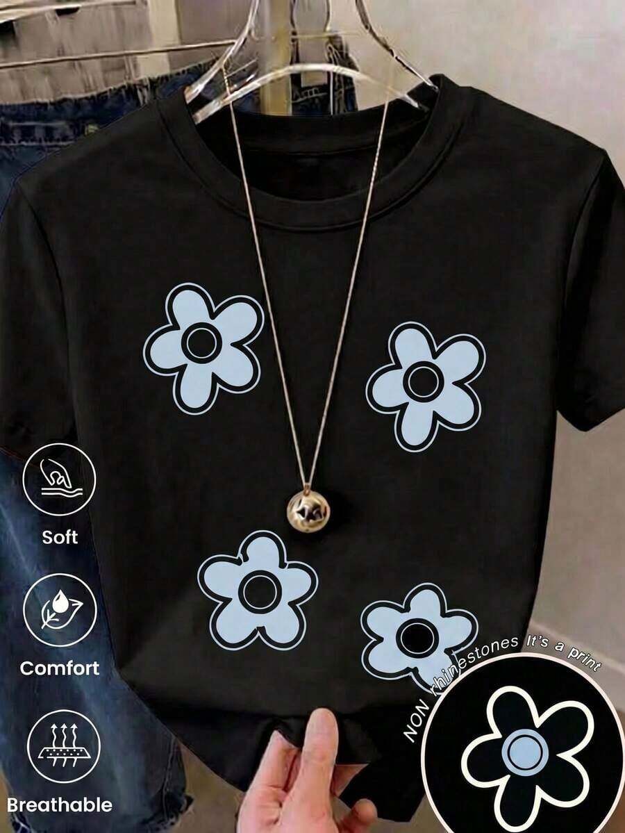 Nueva camiseta de manga corta con cuello redondo para mujeres, diseño estival, con un sencillo y moderno estampado de letras, transpirable y absorbe la sudoración. Envío exprés desde almacén local, modelo para parejas, ropa de pareja-Lightweight  Soft Fabric