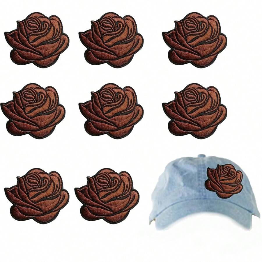 5 piezas Parches bordados con rosas marrones, para aplicar con plancha o coser en ropa, chaquetas, camisetas, mochilas - multicolor - Ver 1
