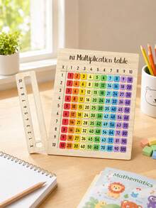 1pc Colorful Multiplication Table Wooden Board, Minimalist Educational Style Rectangular Math Practice Board With 1x1 To 10x10 Multiplication Table, Colorful Numbers And Sliding Window Ruler, Suitable For Math Classroom, Home Teaching, Back To School Gift, Math Puzzle Game, Cognitive Training - Multicolor - View 5