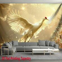2D Flat - 2D Flat - A Vint Tapestry Featuring A Flying Whe Crane Surrounded By Flowers, E Of Polyester, For Festive Decoration. This Elegant Wall Hanging Is Suable For Home, Living Room, Bedroom, Or Office Stu Decor - 1PC - View 4