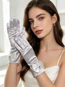 2 pares de guantes de manga para novia, eventos formales y fiestas de boda con estilo Y2K, para uso al aire libre, festivales y campamentos - color sólido - Ver 4