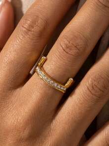 1 chiếc nhẫn thép không gỉ mạ vàng 18K, thiết kế tối giản, thanh lịch với các đường nét hình học. - Nhiều màu - Xem 5
