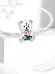1颗925纯银花束小熊吊坠珠，适合女士手链项链DIY饰品制作，精致饰品 - 款式1 - 查看 6