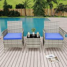 3 Pieces Outdoor Patio Furniture Sets, Rattan Patio Table and Chairs Set with Soft Cushion and Coffee Table, Outdoor Furniture for Garden, Backyard, Porch, Poolside - Blau - Übersicht 9