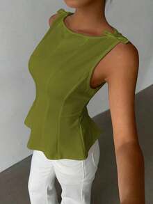 sin mangas elegante para ir al trabajo, diseño minimalista - Verde - Ver 7