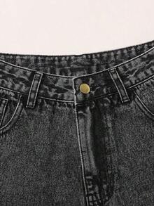 Pantalones cortos vaqueros de cintura alta enrollados para el verano - Gris - Ver 5