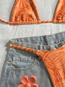 Conjunto de bikini de rayas coloridas y sexy para primavera/verano 2026, traje de baño de estilo minimalista de tres puntos para mujeres jóvenes - Multicolor 11 - Ver 5