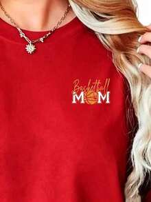 Camiseta de Mujer "Pure Basketball Mom" - Diseño Gráfico de Baloncesto con Brillantina y la Letra "MOM" con Corazón, Manga Corta, Cuello Redondo, Top Casual de Verano para Atuendos de Día de Partido, Eventos y Ropa Casual - Ajuste Transpirable, Regalo Ideal para Mamás de Baloncesto (Producto Local), Camiseta de Mujer de Manga Corta con Cuello Redondo Estampado - Uso Diario Casual, Deportes y Fitness, Todas las Temporadas|   Perfecto para el Día del Jugador y el Día de San Valentín - Blanco - Ver 3