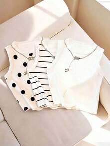 Camiseta de tirantes casual y versátil con cuello redondo y rayas para mujer - Multicolor 15 - Ver 1