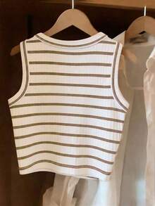 Camiseta de tirantes casual y versátil con cuello redondo y rayas para mujer - Multicolor 10 - Ver 2