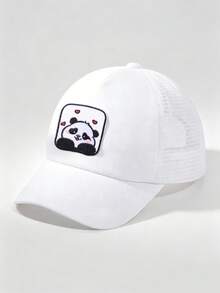 1件兒童版透氣網格棒球帽，可愛熊貓刺繡，中性夏季遮陽帽 - 貓熊 - 查看 24