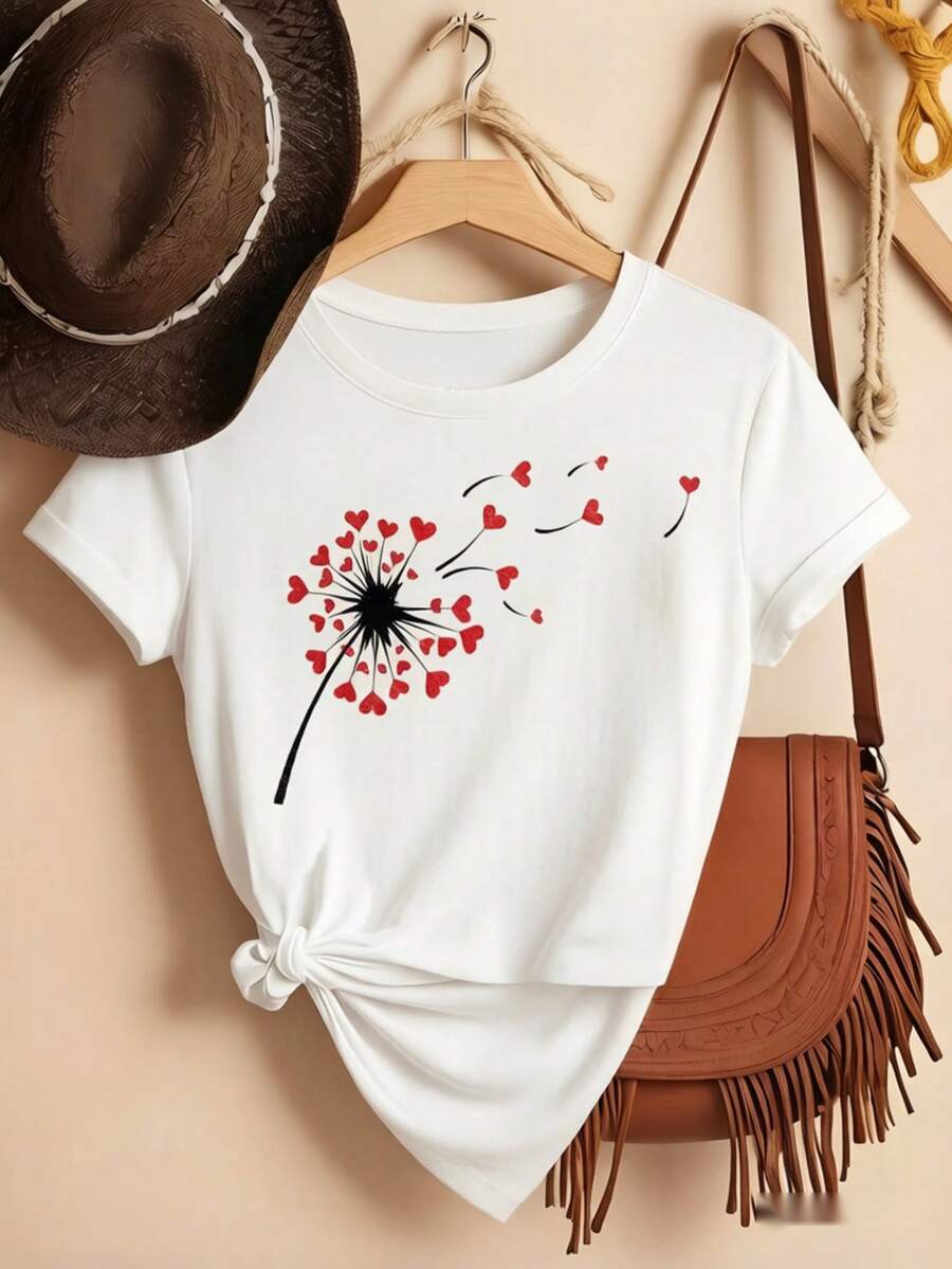 Women's 100% Cotton Short Sleeve T-Shirt Medium Stretch Comfy Crew Neck Top - 白色 - 查看 1