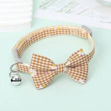 Vòng cổ cho thú cưng có thể điều chỉnh kích thước, với họa tiết kẻ caro, hoa cúc, nơ và mặt dây chuyền chuông dành cho mèo và chó. - Nhiều màu - Xem 5